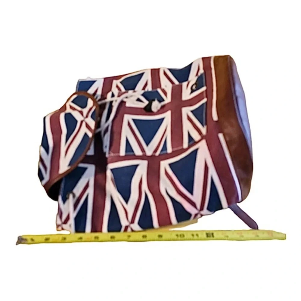 Union Jack British England UK canvas faux‎ leather red white & blue backpack
